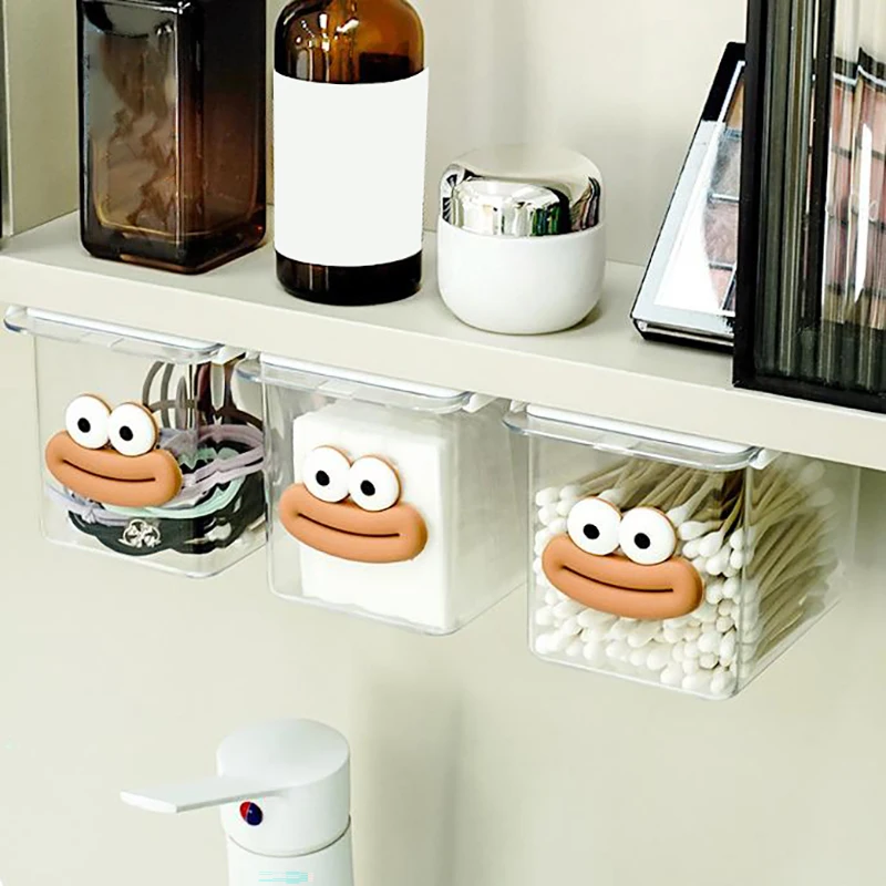 Drawer Style Storage Box Cabinet Transparent Big Mouth Cartoon Cotton Stick Makeup Cotton Bathroom Pull-Out Storage Shelf