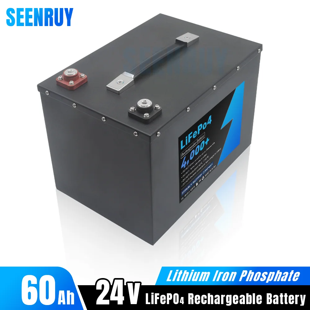 

24V 60Ah LiFepo4 Lithium Battery Pack Deep Cycle 3000 Times for Solar System Inverter RV Motorhome Boat +10A Charger