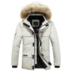 Male Keep Warm Fur Collar White Duck Down Winter Jacket -30 Degree Parkas Men Windproof Hooded Thicken Multi-pocket Down Coat