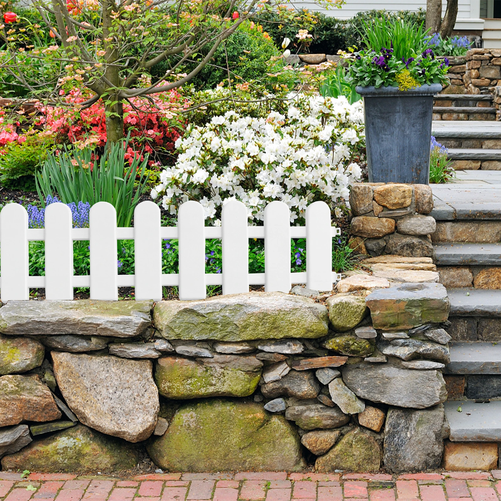 

5pcs White Pvc Garden Fence Decorative Fence For Courtyard Hotel Guesthouse Fairy Garden 50X30Cm Round Head Indoor Outdoor Use