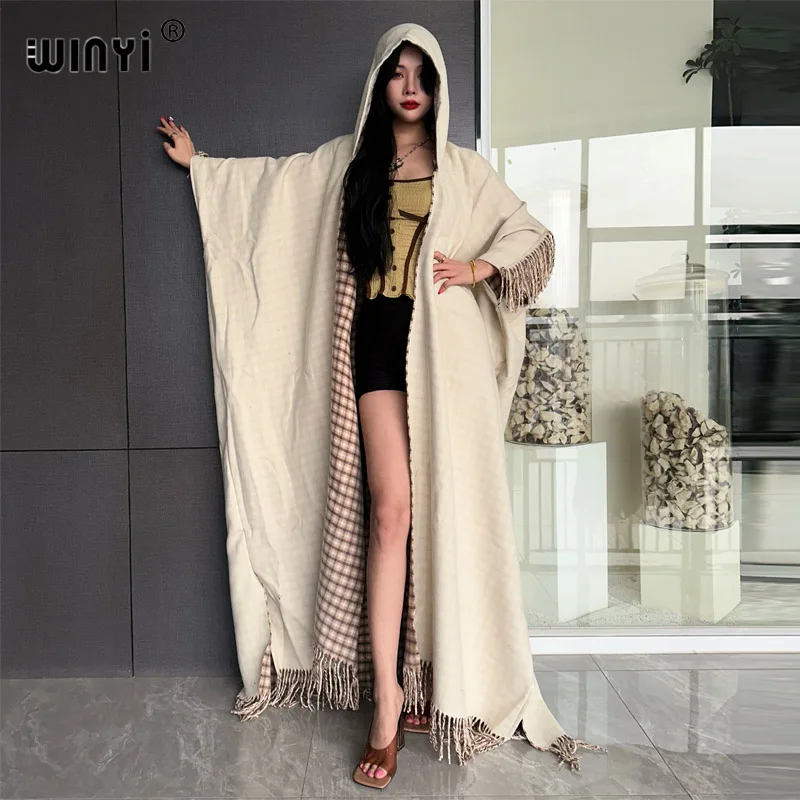 WINYI Winter coat outfits Women high quality dress print Thick Warm Female kaftan cardigan dress Hooded mop coat fashion Abaya