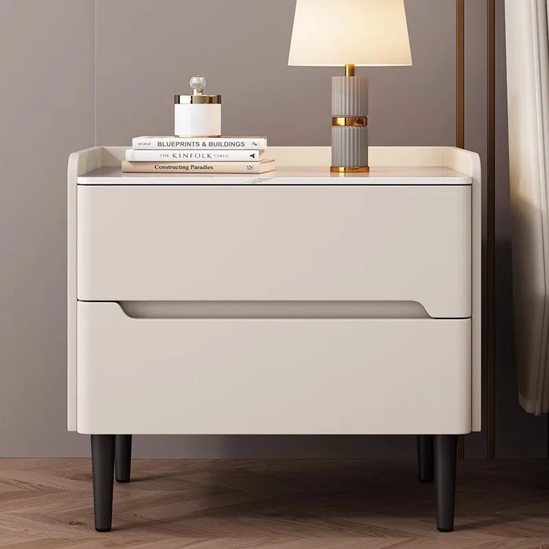 

All solid wood bedside table light luxury rock slab locker bedroom simple modern bedside table