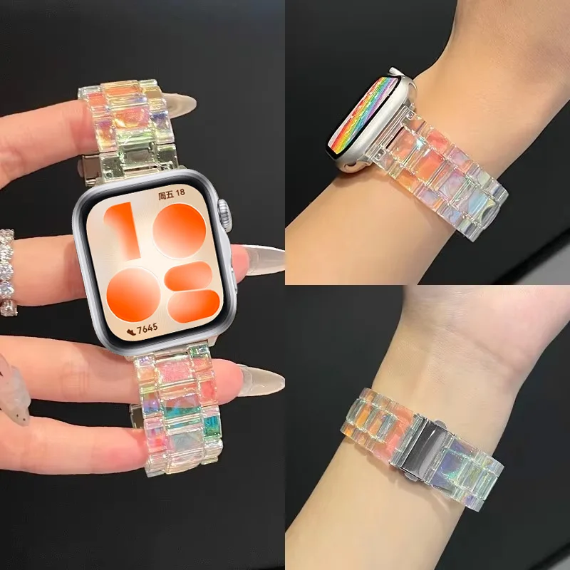 Regenbogenfarbenes, klares Harzarmband für Huawei Watch Fit 3, leichtes Armband für Huawei Watch Fit 4 4Pro/Fit 5 5Pro.