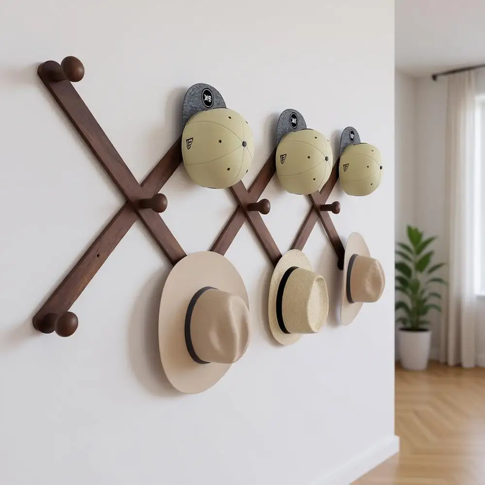 

Expandable Wooden Hat Rack with 11 Pegs for Home, Office, and Studio in Walnut Finish