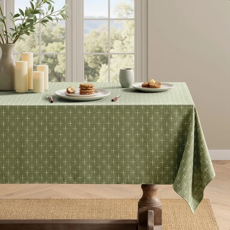 

Sage Green Linen Table Cloth Rec Tablecloth Waterproof Spillproof CrossStar Textured Table Cloth Decorative Rustic Farmhouse St