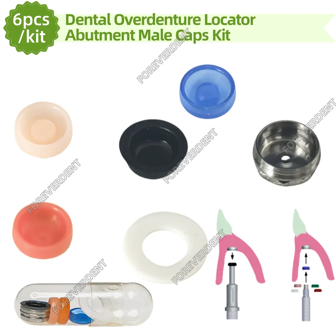 6pcs/kit Dental Abutment Retentive Caps Inserts Locator Implant Metal Housing Cap