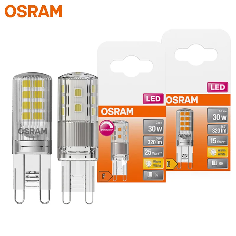 Lámpara LED OSRAM G9 2.6W 3W (=30W Halógeno) Tipo PIN 2700K Blanco Cálido, Bombilla Cápsula Transparente 220-240V, Iluminación LED Interior para Hogar, Casa, Cristal