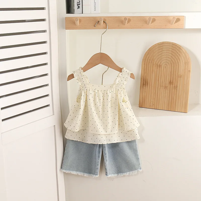 Baby Clothes Summer Baby Girl Suit Thin Summer Dress Infant and Toddler One-year-old Jeans, Small Month-old Two-piece Set