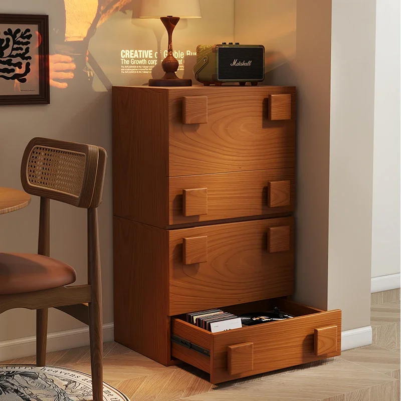 Retro Style Solid Wood Carmen Cabinet, Living Room TV Cabinet Storage Cabinet, Double-layer Bedroom Bedside Cabinet Low Cabinet