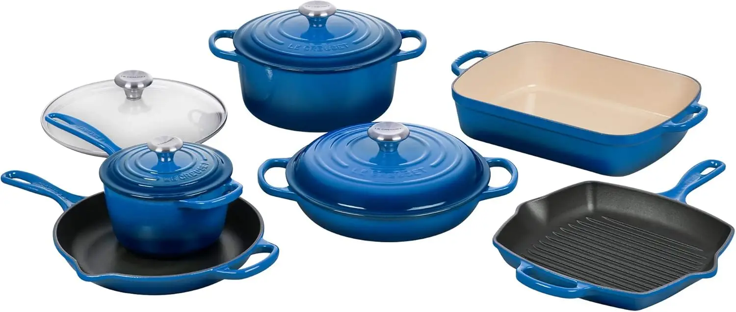 Signature Enameled Cast-Iron Cookware Set, 10-Piece, Marseille