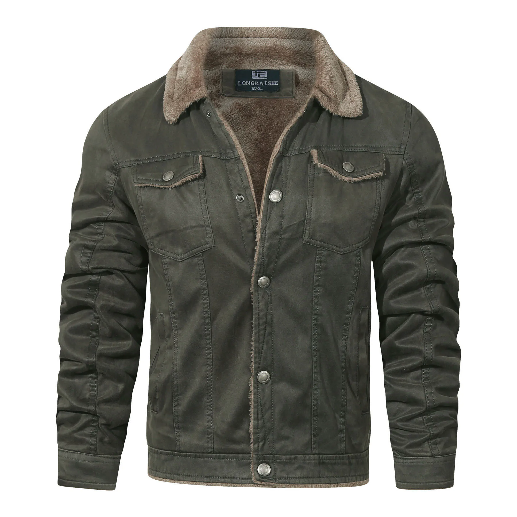 New  Fur One Coat casual men's winter jacket with fleece lapel classic loose men's wear