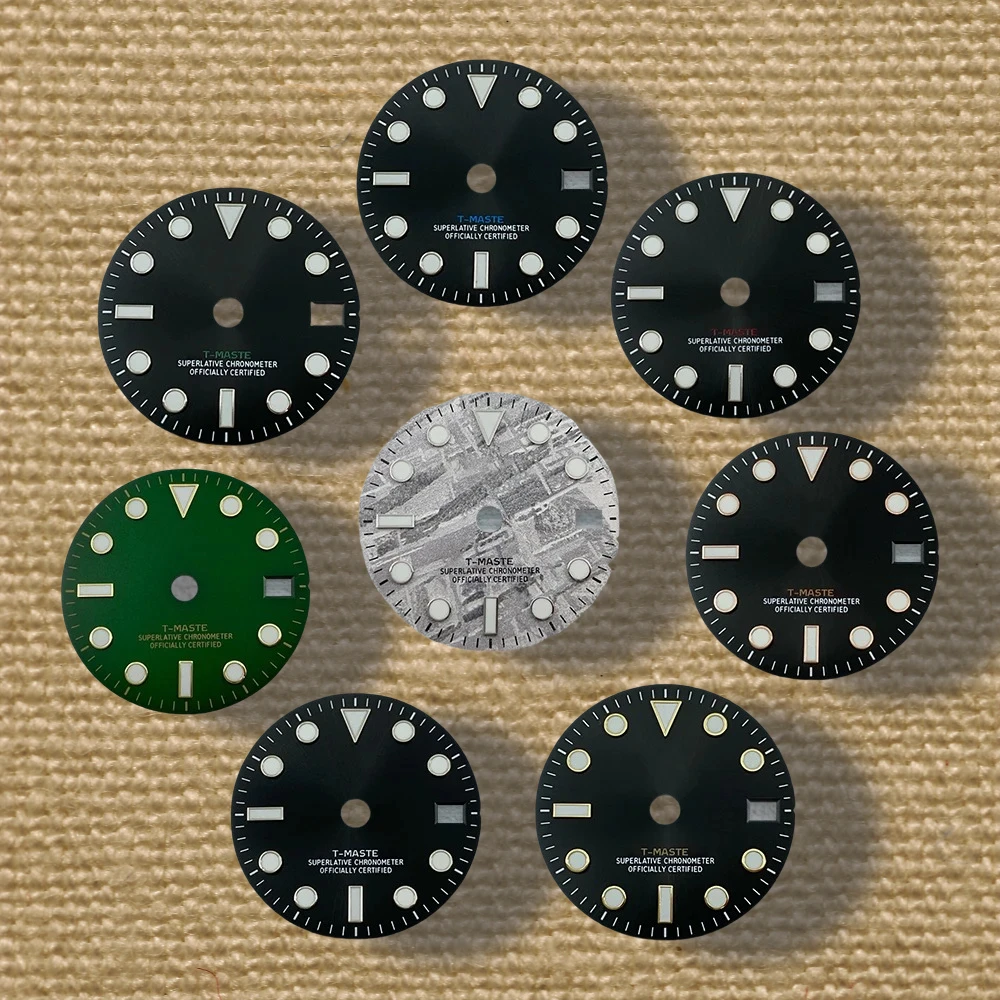 Hochwertiges 28,5 mm S-Logo-Meteorit-GMT-Zifferblatt, geeignet für NH34-Japanisches Uhrwerk, eisblaues, leuchtendes Uhrenmodifikationszubehör