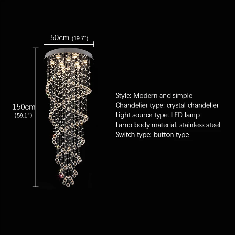 TEMOU Modern Crystal Pendant Lamp LED Creative Luxury Rotate Chandelier Light for Home Living Room Villa Staircase Decor