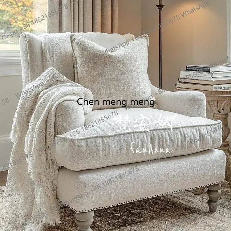 New arrive French single sofa, beige fabric, rivet single sofa, balcony, leisure chair, wabi sofa