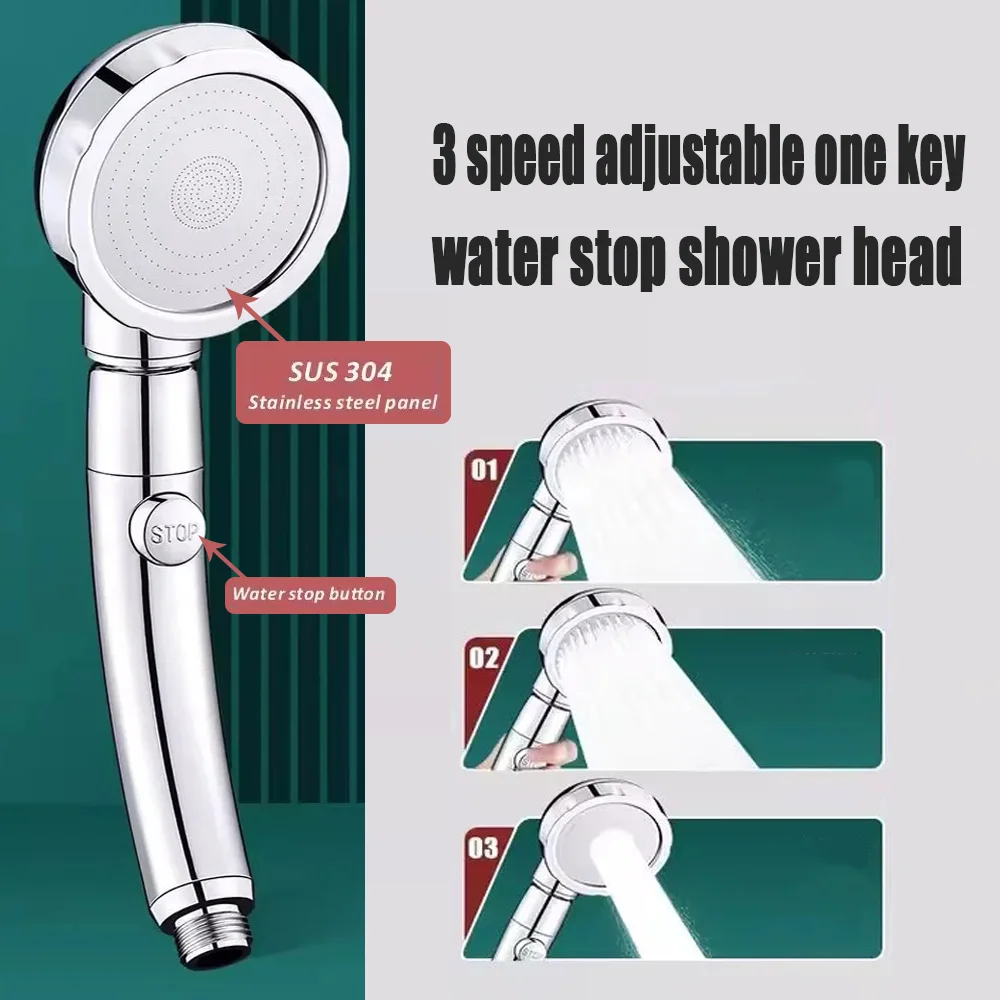 Golden 3 Modes High Pressure Shower Head Set With Hose and Holder Large Flow Rainfall Handheld Shower Faucet Bathroom Accessoies