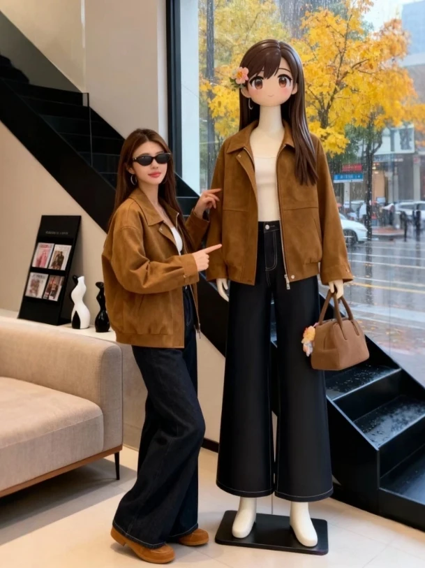 

Ретро-роскошная модная замшевая куртка с воротником, уникальная привлекательная зимняя верхняя одежда, женское пальто на молнии с воротником-стойкой