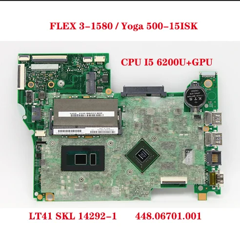 Placa base para ordenador portátil, modelo FLEX 3-1580 / Yoga 500-15ISK LT41 SKL 14292-1, 448.06701.001 con CPU I5 6200U + GPU