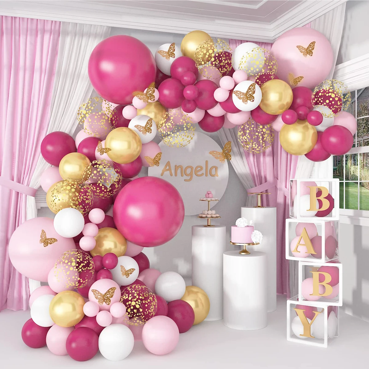 Pink Butterfly Balloons Garland Arch Kit Birthday Party Decor Kids Baby Shower Girl Gold Latex Balloons Wedding Party Supplies