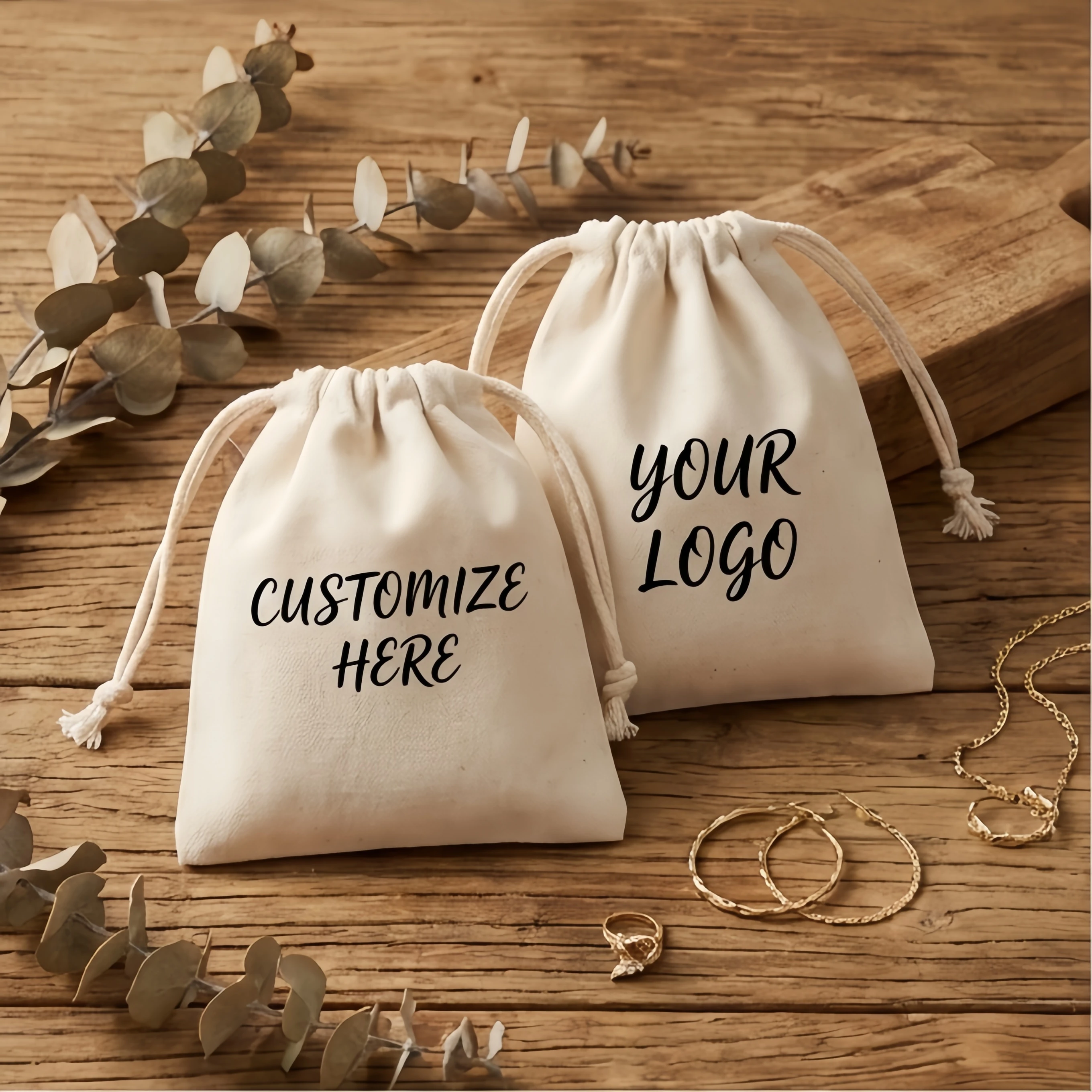 Sacs cadeaux en toile de jute personnalisables avec logo, pochettes d'emballage en toile naturelle pour bijoux, sacs à bonbons pour mariage, anniversaire, fête, maquillage