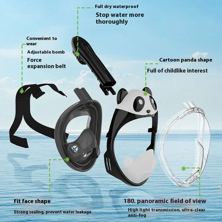 Diving Mask Full Face Snorkel Mask for Kids 180 Degree Panoramic View  Safe Anti-Leak Anti-Fog, Foldable Dry Top Snorkeling Gear