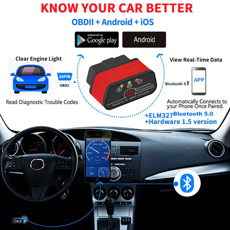 KONNWEI KW903 OBD2 Scanner ELM327 V1.5 Bluetooth 5.0 OBDII Car Diagnostic Tools For ELM 327 OBD 2 Auto Code Readers iOS Android