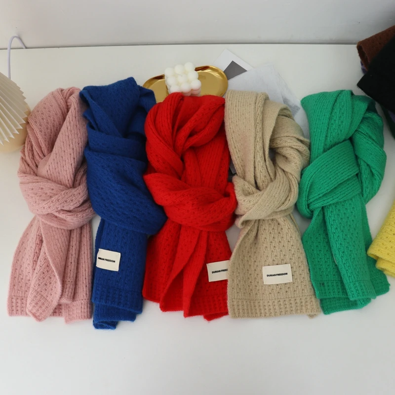 Very Soft Pure Color Knitted Scarves Women Winter Thicken Warm Soft Pashmina Shawls Wraps Female Knitted Long Scarf For Women