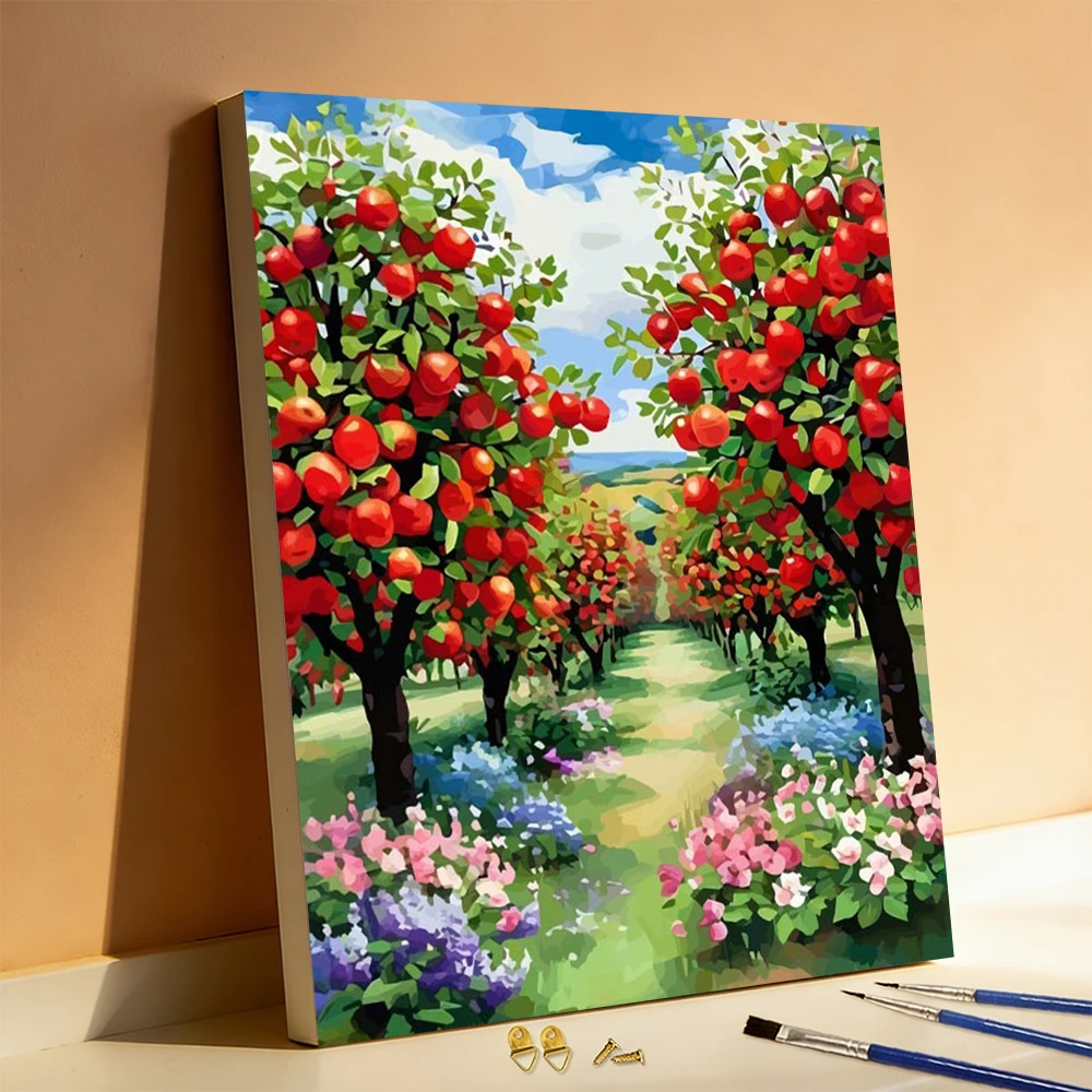 

Huacan DIY Coloring By Numbers Apple Tree Painting By Numbers Flower Landscape Digital Oil Painting Scenery Handpainted Gift