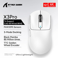 ATTACK SHARK X3/X3PRO 4K/8K Wireless Gaming Mouse, 26K DPI, Tri-Mode (Wired/2.4GHz/BT5.2), Lightweight, PAW3395 Sensor For Gamer