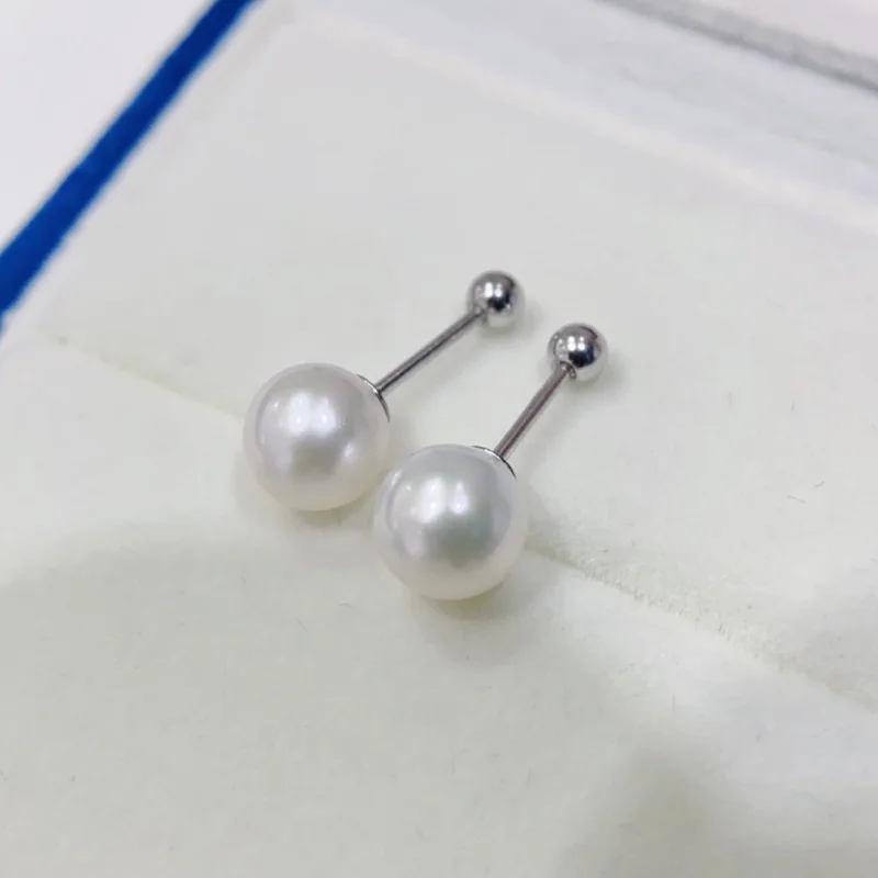 SGARIT Korean Style Natural Freshwater Pearl Earrings S925 Sterling Silver Spiral Buckle for Women Earrings Classic Large White