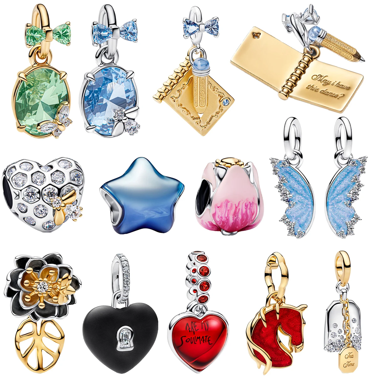 

New 925 Sterling Silver Charms Colorful Heart Bee Flower key Lock Butterfly Beads Bracelets Necklaces Womens DIY Jewelry Gift