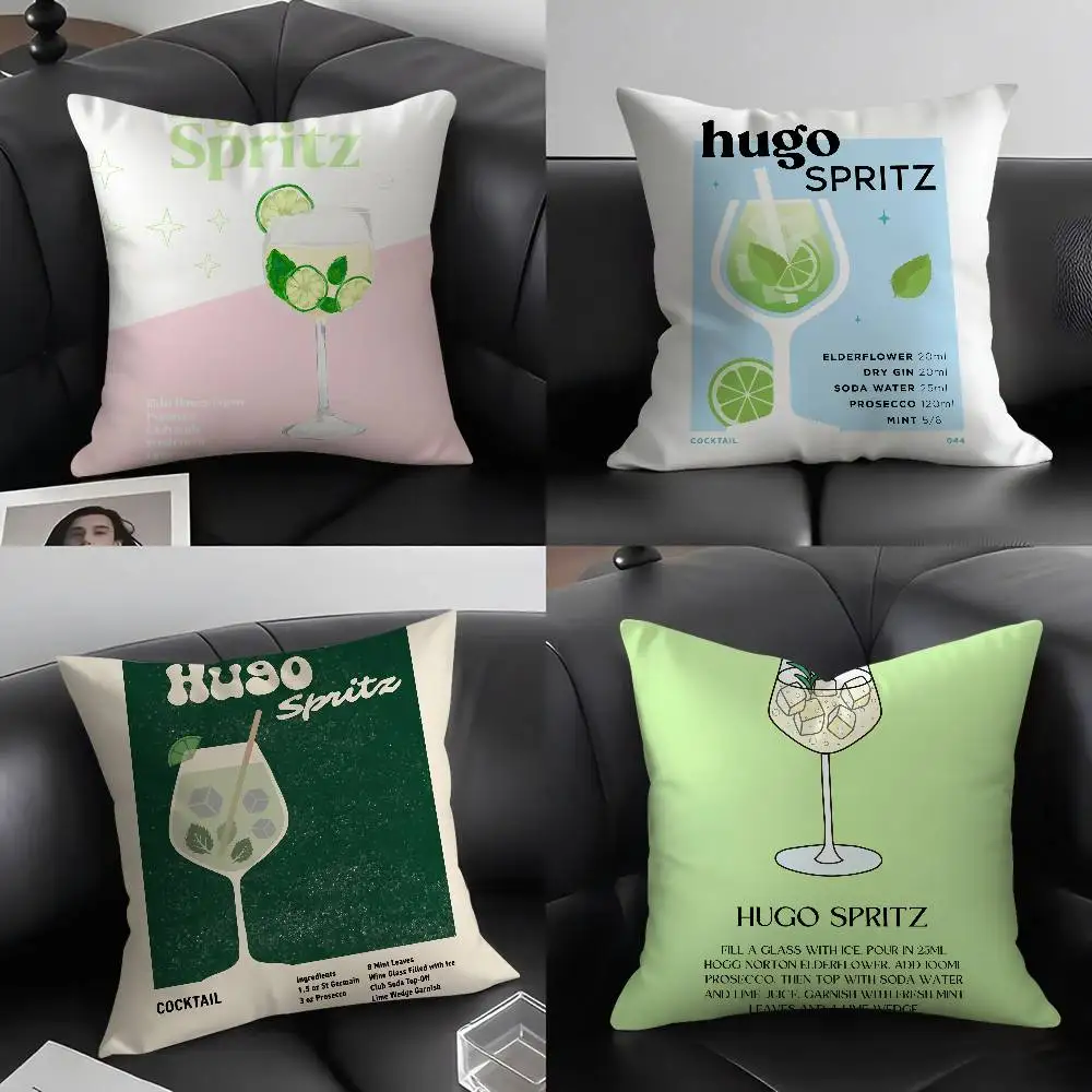 

Hugo Spritz Cocktail Pillow Case Soft Plush Fabric Double Sided Print Decorative Home Living Room Gift Cushion Cover