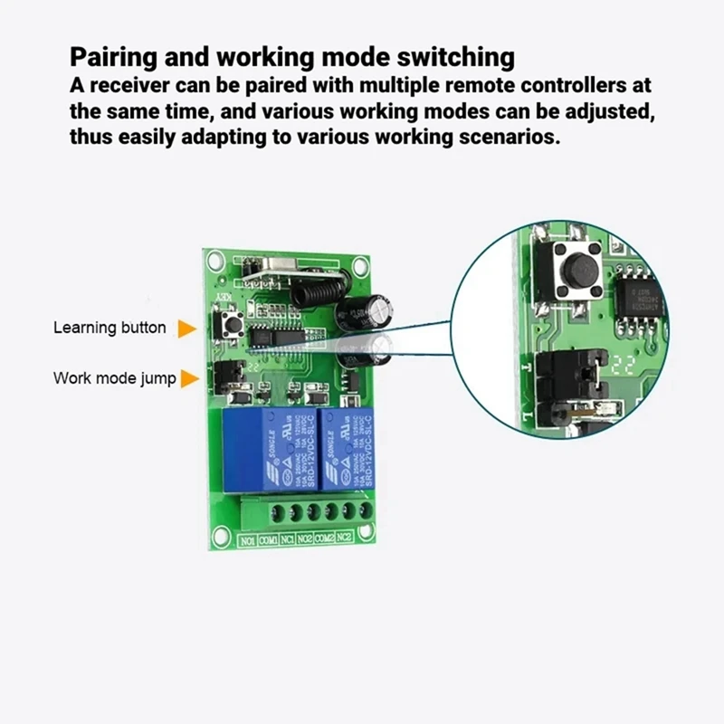 433Mhz Universal Remote Control Switch Wireless Relay 2CH Module RF Receiver Transmitter DC 12V 24V For Garage Door