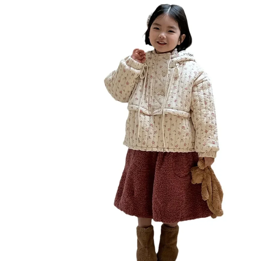 Manteau en coton matelassé de style coréen pour filles, vêtements pour enfants, chaud, à la mode, automne, hiver, nouveau, 2024