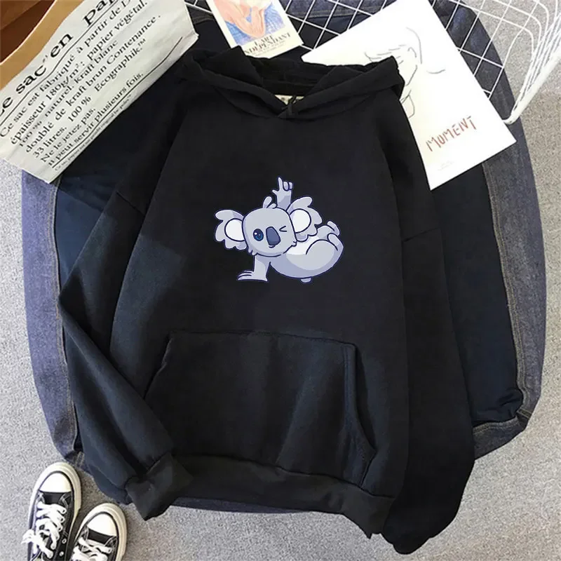 

Cute Dancing Koala Print Hoodies Teens Daily Street Wear Spring Long Sleeve Sweaters Casual Funny Loose Hooded Top