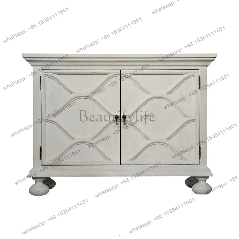 

French light luxury solid wood porch cabinet living room foyer decorative side cabinet household