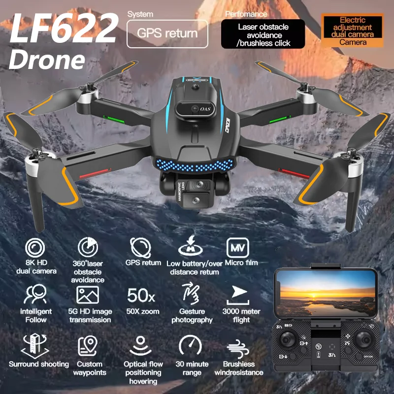 LF662 Drone 8K Professinal With WIFI Wide Angle Triple HD Camera Brushless Motor GPS Obstacle Avoidance  Quadcopter For Beginner