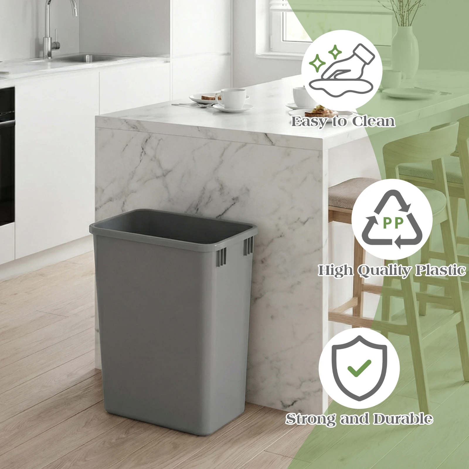 

10 Pack 35 QT Rubbish Trash Garbage Can Easy To Clean Plastic Waste Basket for Bathroom Laundry Living Room Home Workspace