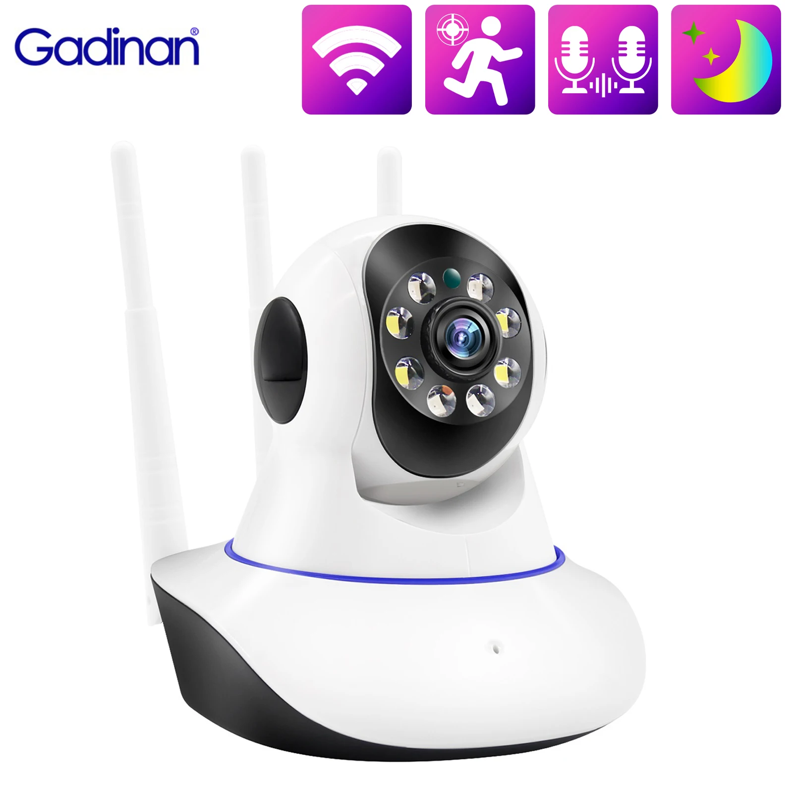 Gadinan Wifi Baby Monitor Wireless Human Auto Tracking IP Camera Two Way Audio PTZ Color Night Vision CCTV Security Surveillance