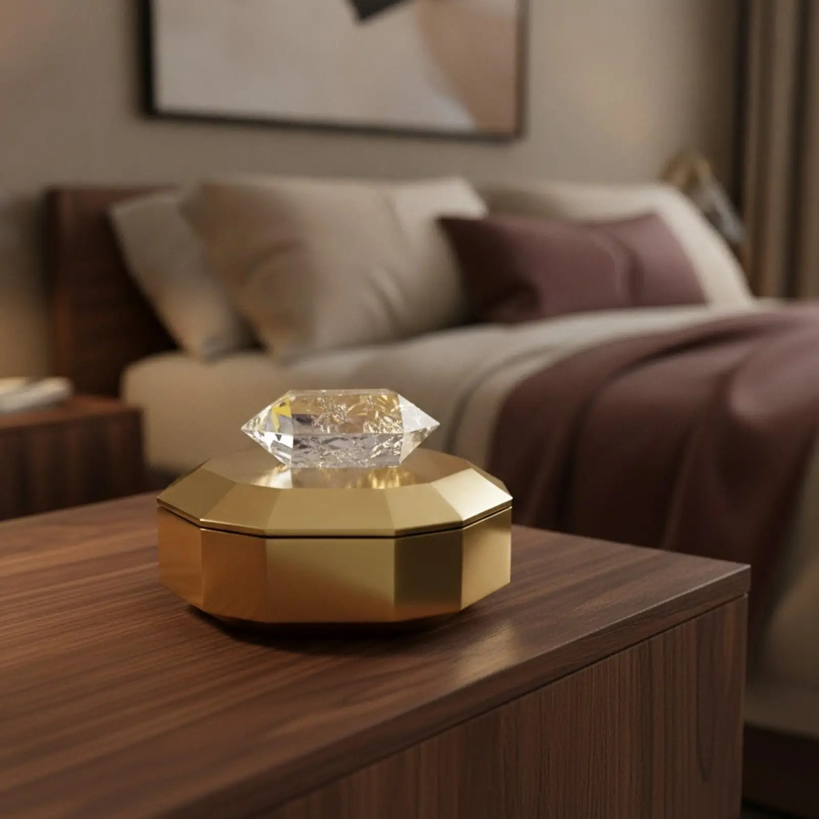 Elegant Faceted Jewelry Storage Box Copper Gold Finish Crystal Knob Lid for Rings Earrings Pendants Vanity Tabletop Organizer