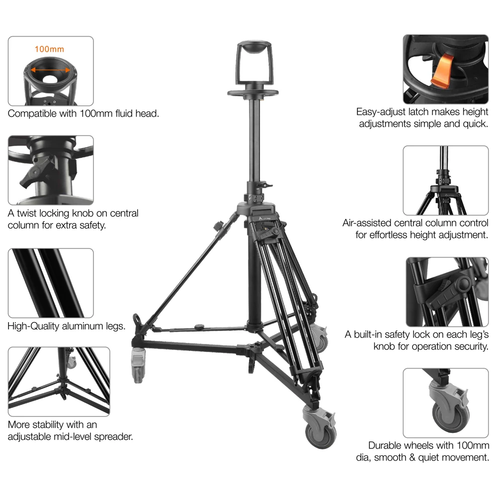 E-IMAGE EI-7903-S 100mm Bowl Size Air-controlled Studio Tripod Pedestal With Fluid Head