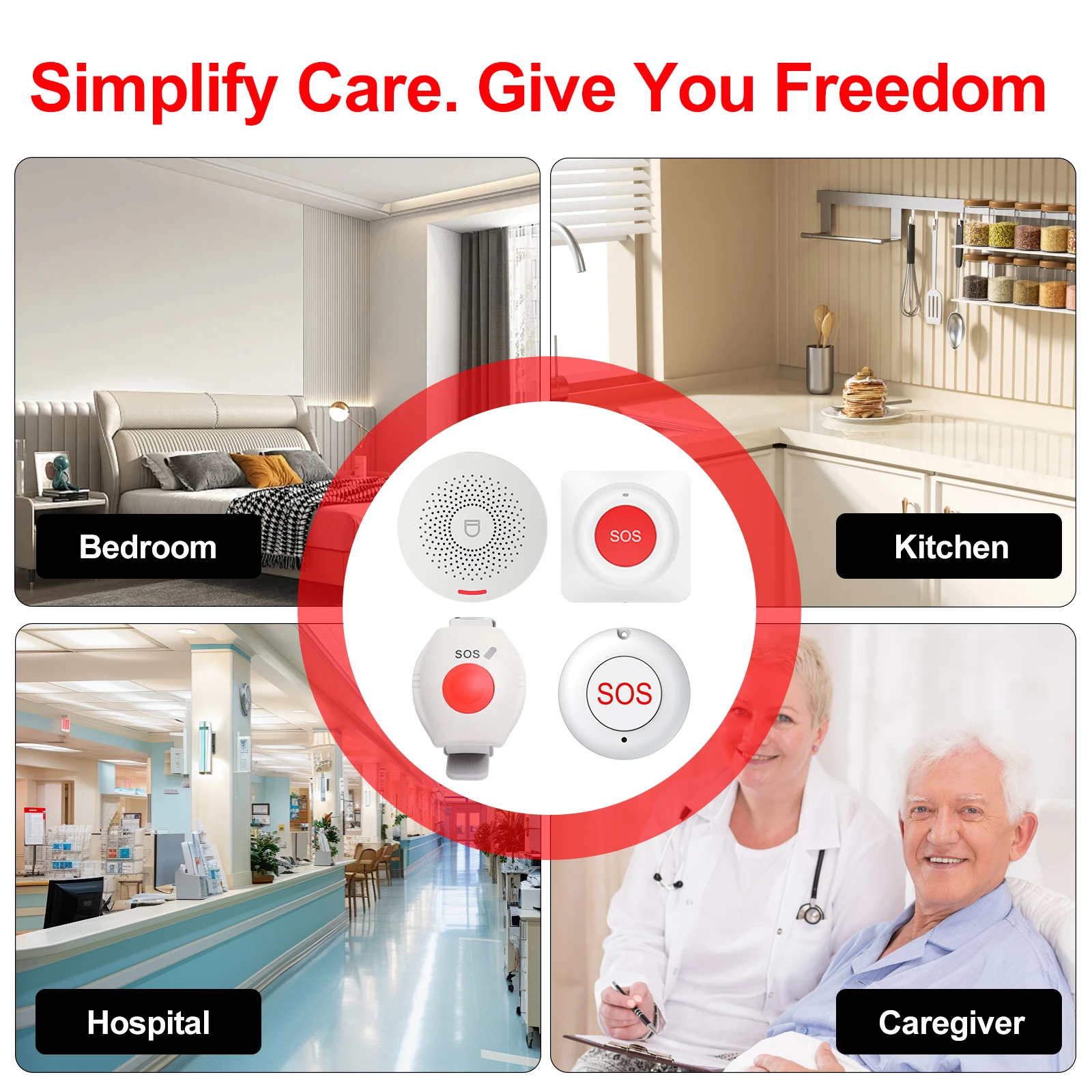 ปุ่มโทรฉุกเฉิน SOS, เครื่องเรียกพยาบาลระยะไกล 433MHz สำหรับผู้สูงอายุและผู้ป่วย, ระบบเตือนภัยทางการแพทย์ในบ้านพร้อมเสียงดัง