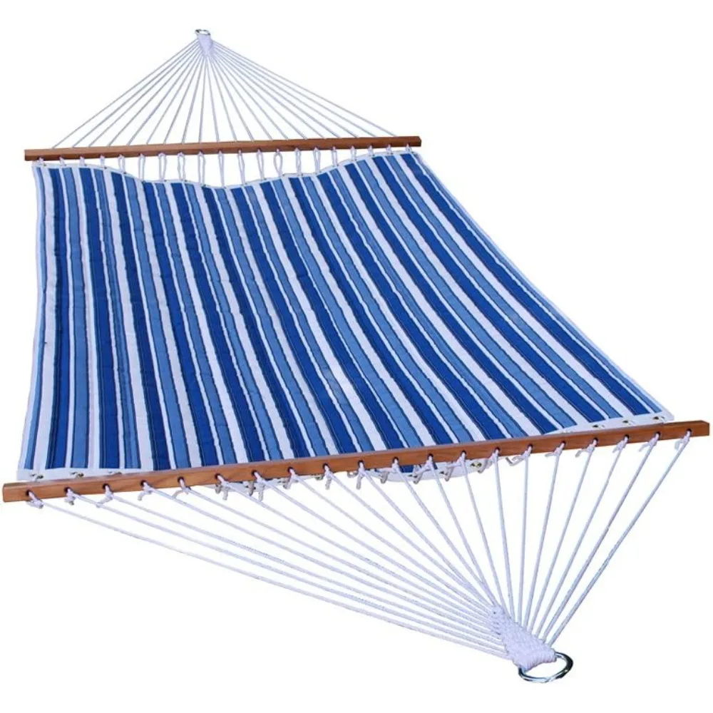 

2789W-135142 Two Point Quilted Reversible Hammock, Tropical Palm Stripe Blue/Norway Powder Blue Spun Polyester