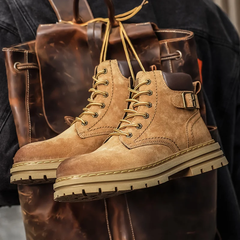 Fashion Men Boots Spring Comfortable Platform Leather Shoes Men Trend Brown Non-slip Work Boots for Men Casual Shoe Cowboy Boots