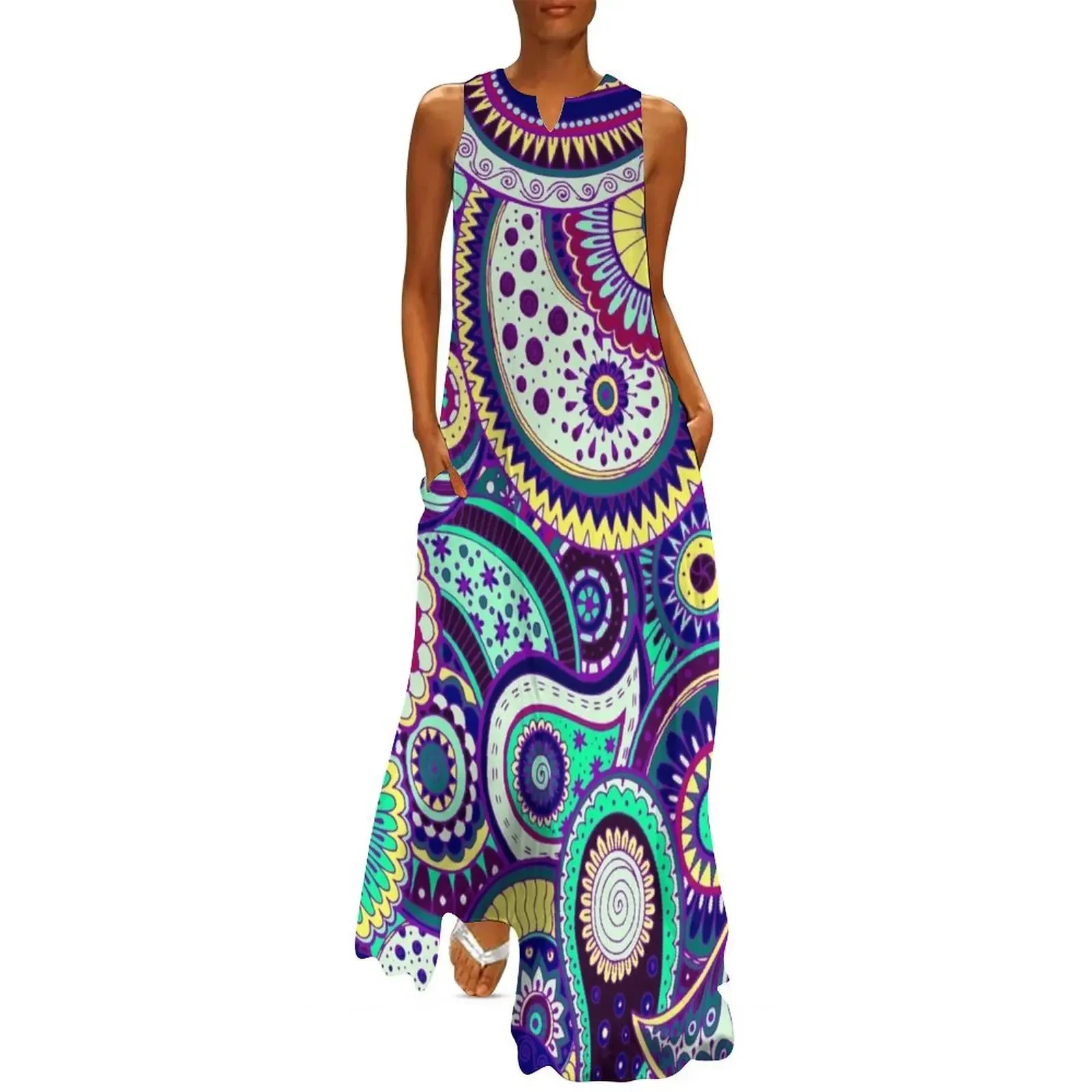 

Colorful Paisley Hippie Art Long Dress clothes women's summer jumpsuit Summer skirt Dress