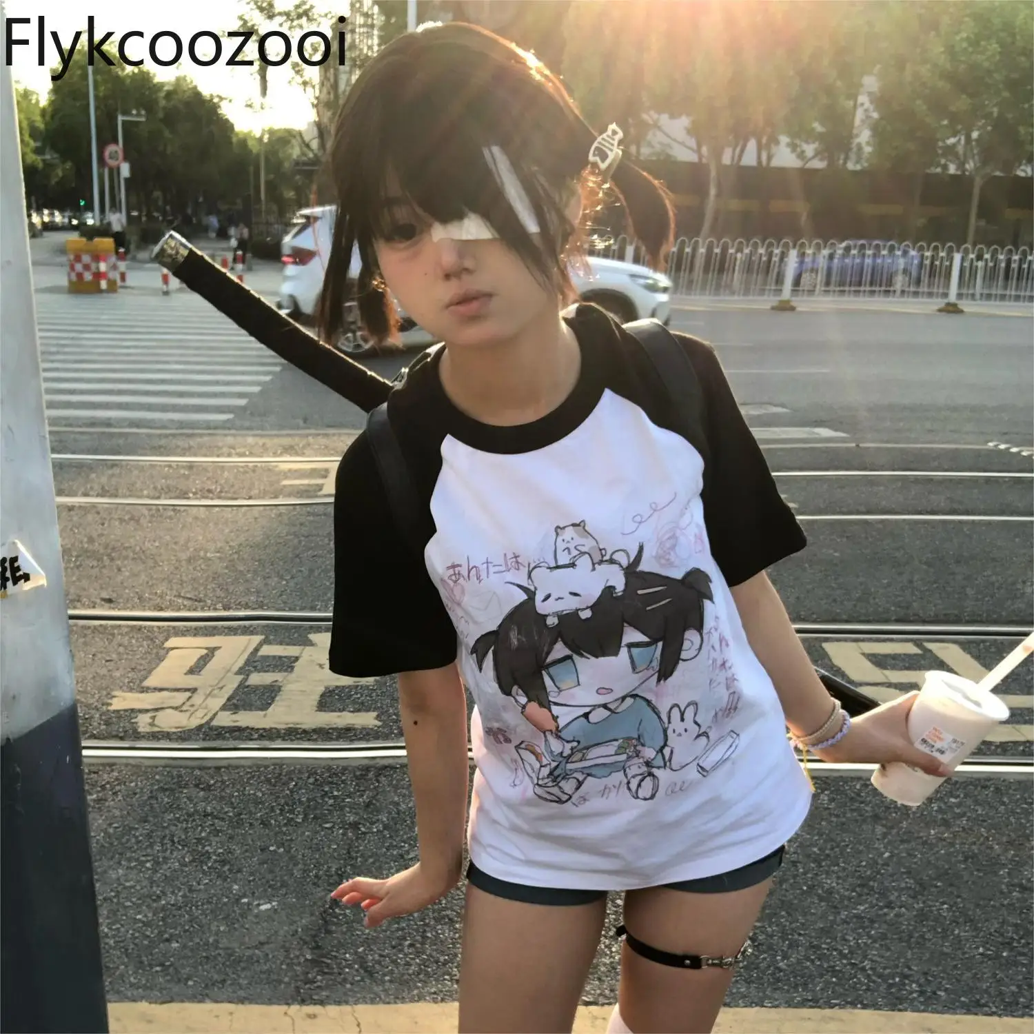 Raglan Sleeves Sweet Mourning Two-dimensional Subculture Round Neck Short-sleeved Loose T-shirt Otaku Cute Girl Y2k Top