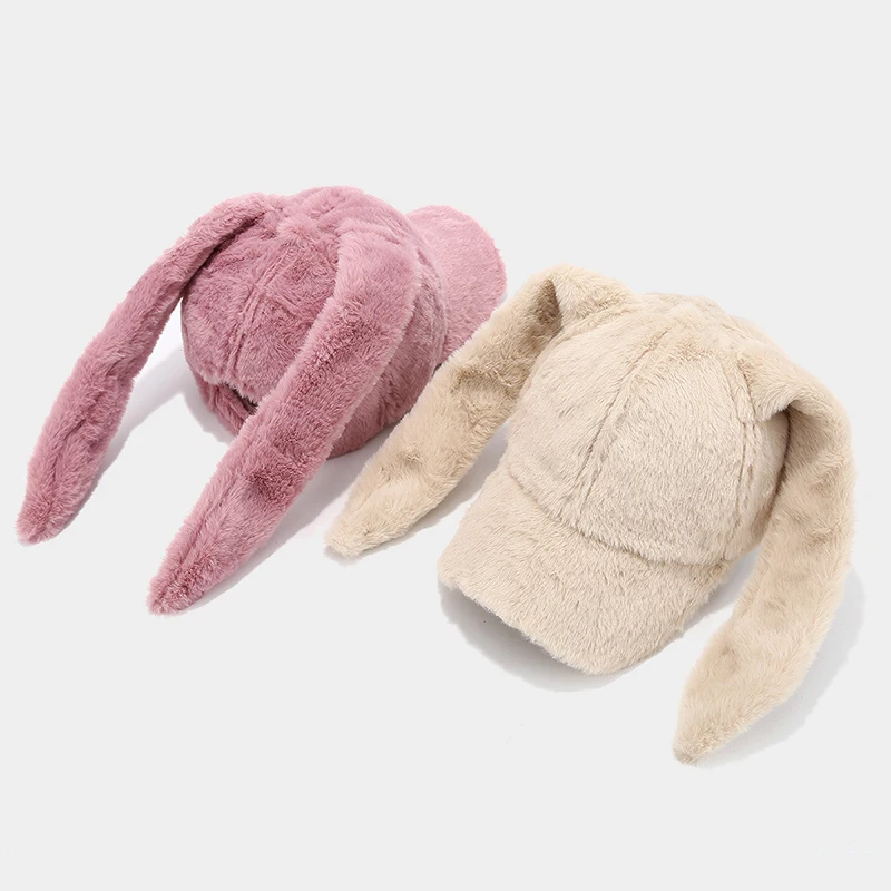 New Trendy Cute Rabbit Ear Baseball Cap Cartoon Academy Style Personalized Youthful Peaked Hats Plush Thickened Streetwear Caps