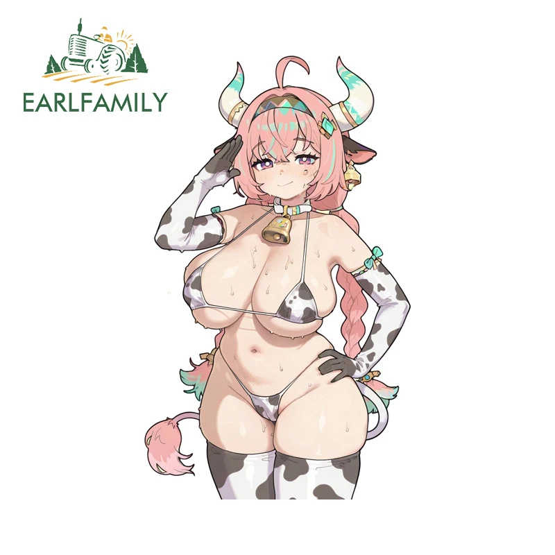 EARLFAMILY Pretty Alluring Cow Bikini Girls Varesa Car Sticker Genshin Impact Item Rearview Mirror Decals Eye-catching Car Goods
