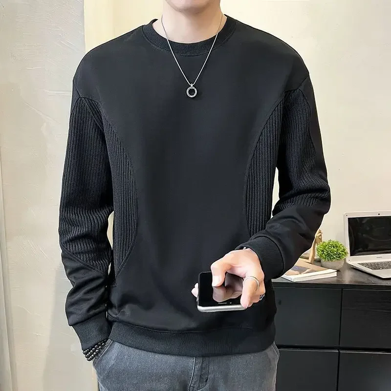 Pullover Black Sweatshirts For Man Crewneck Hoodieless Slim Fit Men's Clothing Round Neck Welcome Deal Wholesale Offers Top