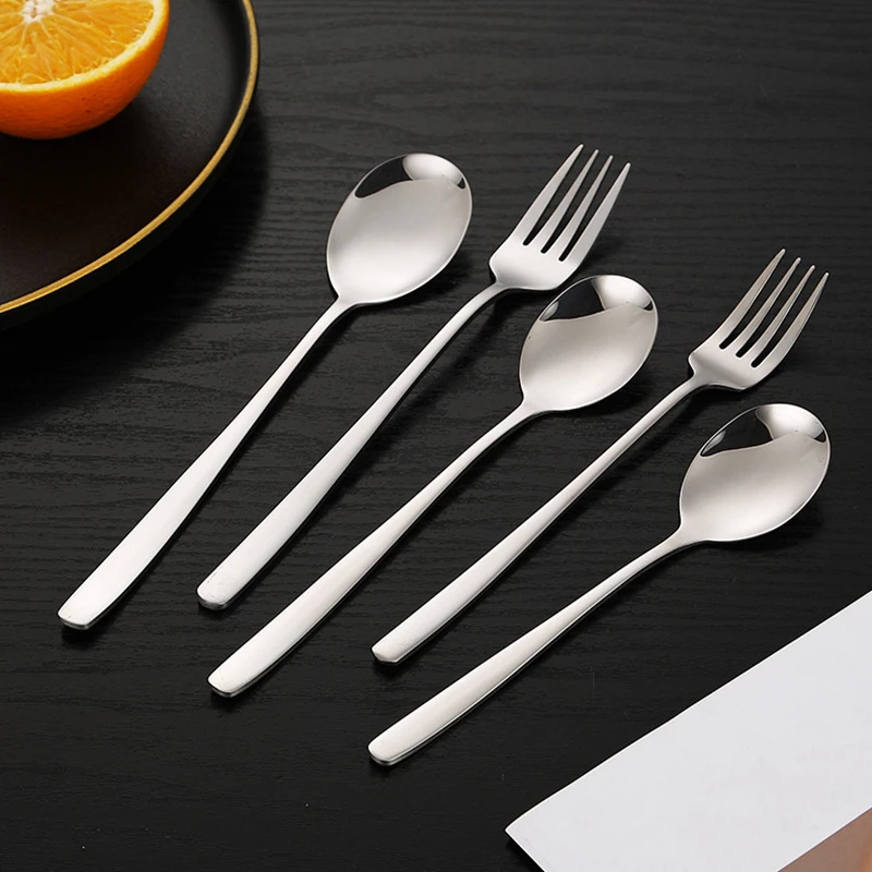 

8 Pcs Stainless Steel Spoons Forks Set Long Handle Cutlery Set for Hotel Home Bar Coffee Spoons and Dessert Forks Set