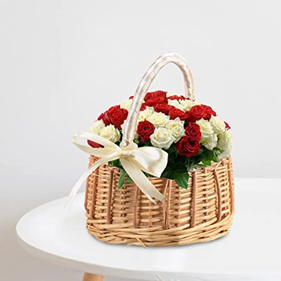 Ensemble de paniers de fleurs de mariage pour filles, 2 pièces, panier de fleurs en rotin et osier avec poignée pour la distribution de pétales et le stockage de bonbons, Ratt élégant